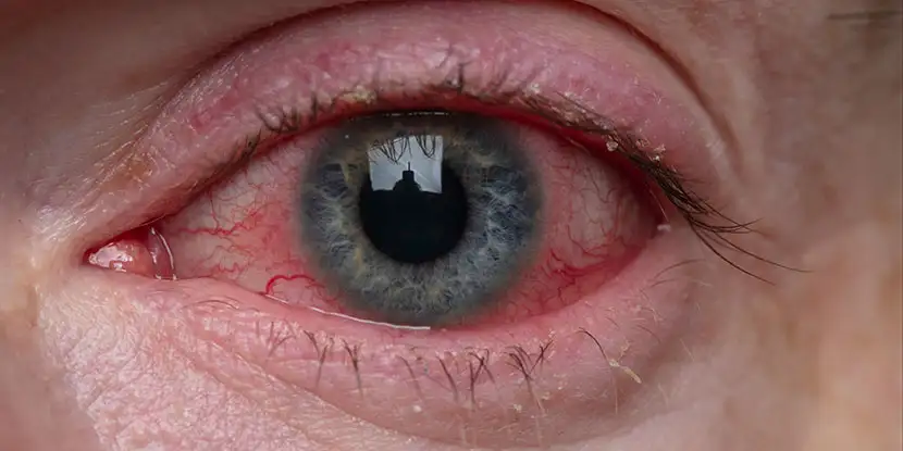 Red watery gray left eye