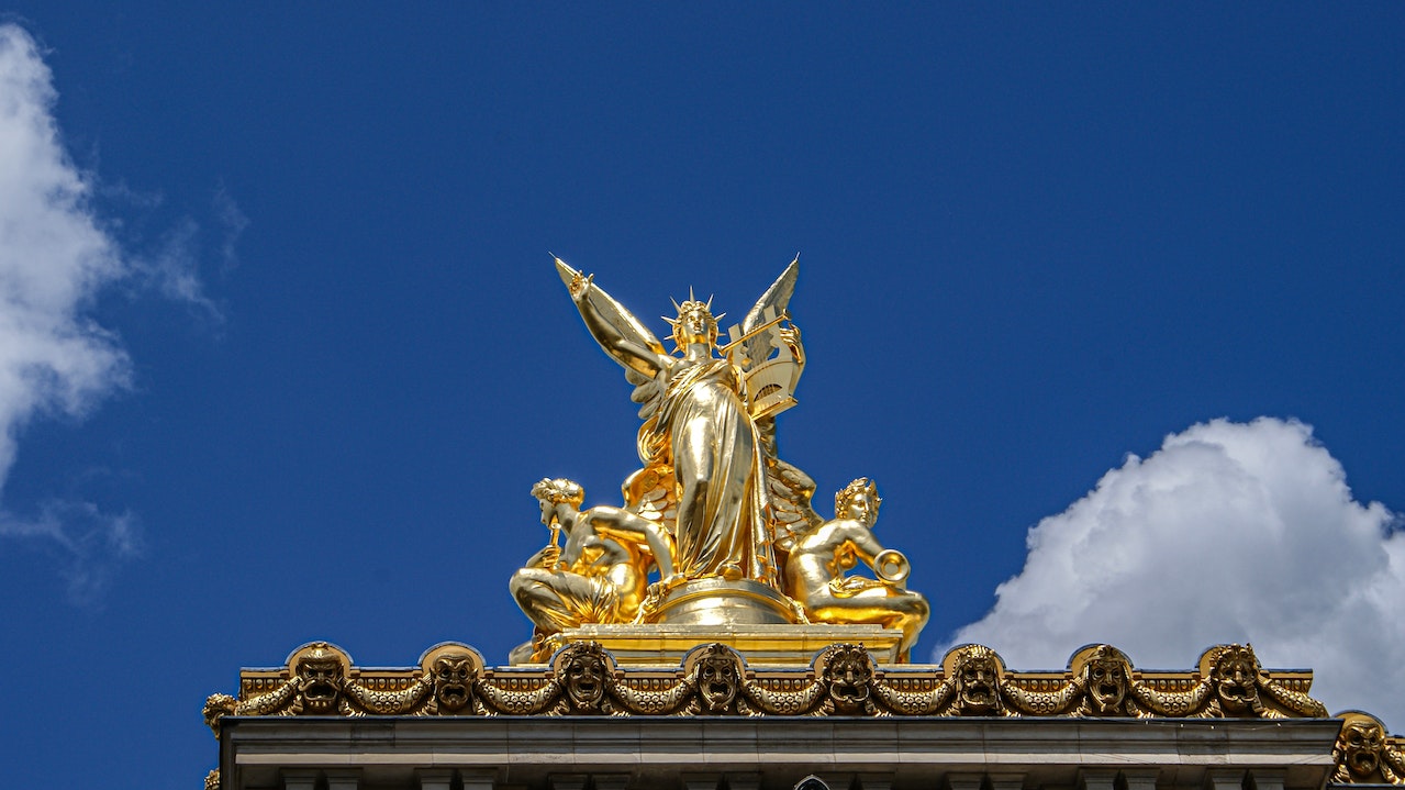 Gold Angel Statues Holding Musical Instruments
