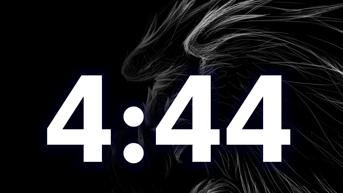The numbers 444 as a digital clock figure with white strokes forming an Angel's wings