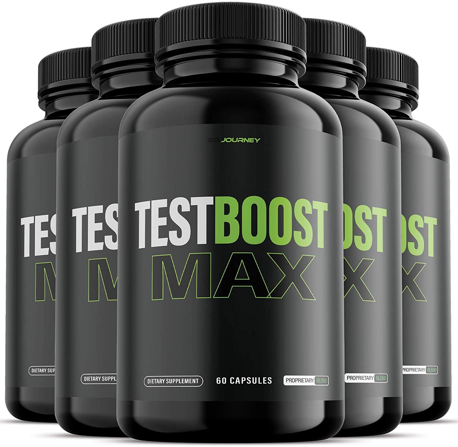 Five bottles of Test Boost Max standing close to each other