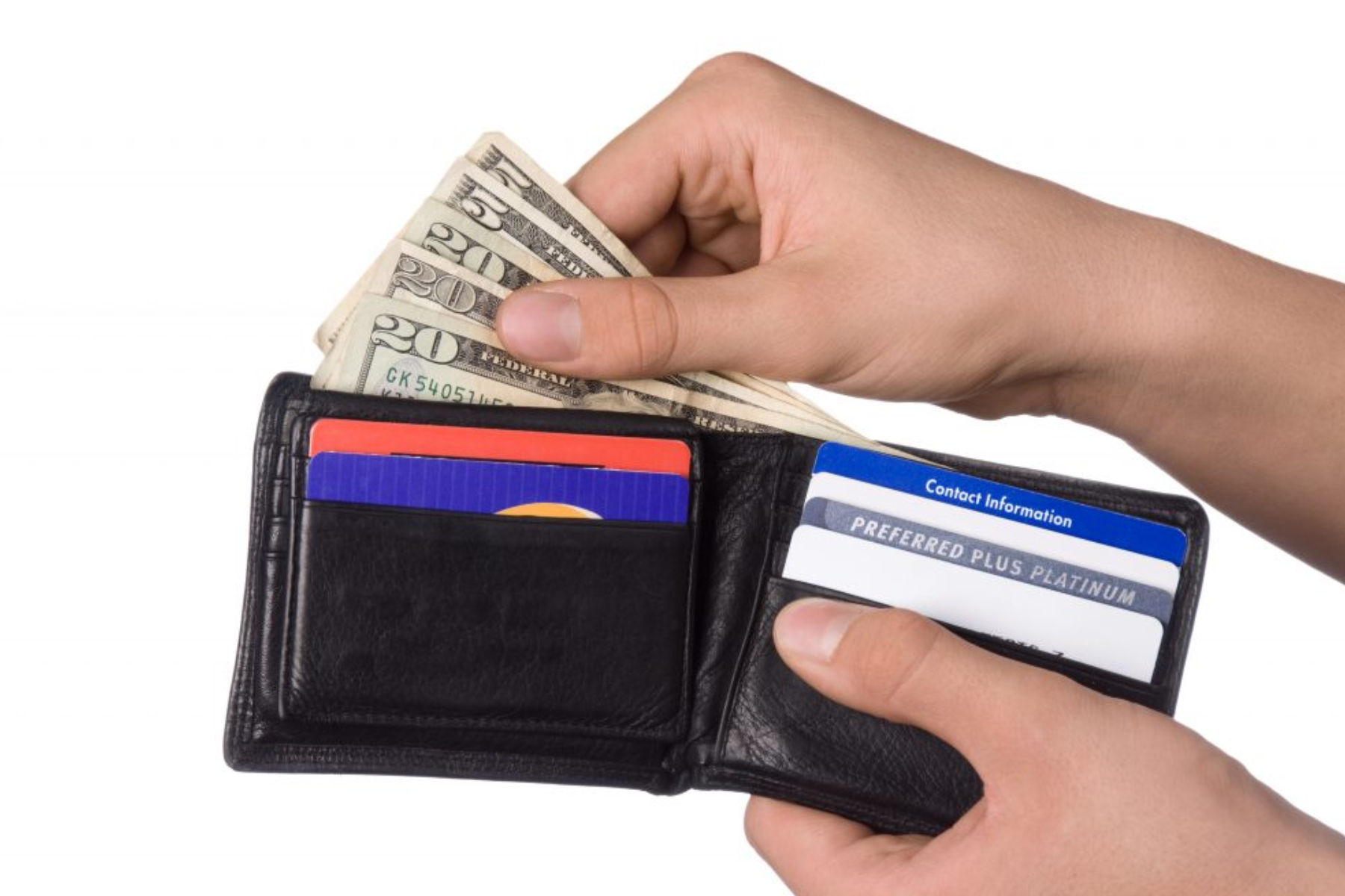 A hand getting cash from a wallet