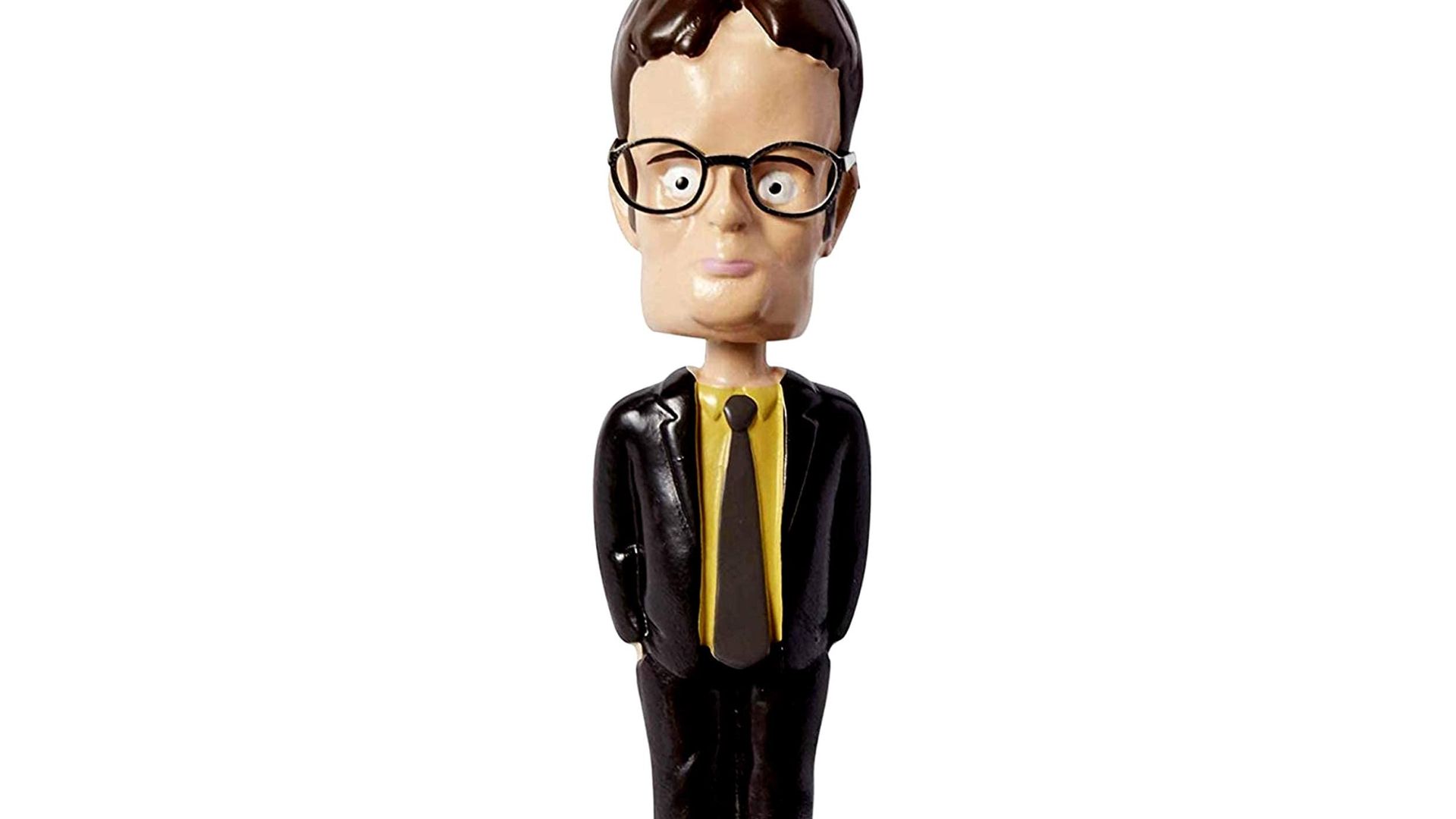 Bobble Head Of A Man Wearing A Yellow Shirt Under A Black Suit and Tie