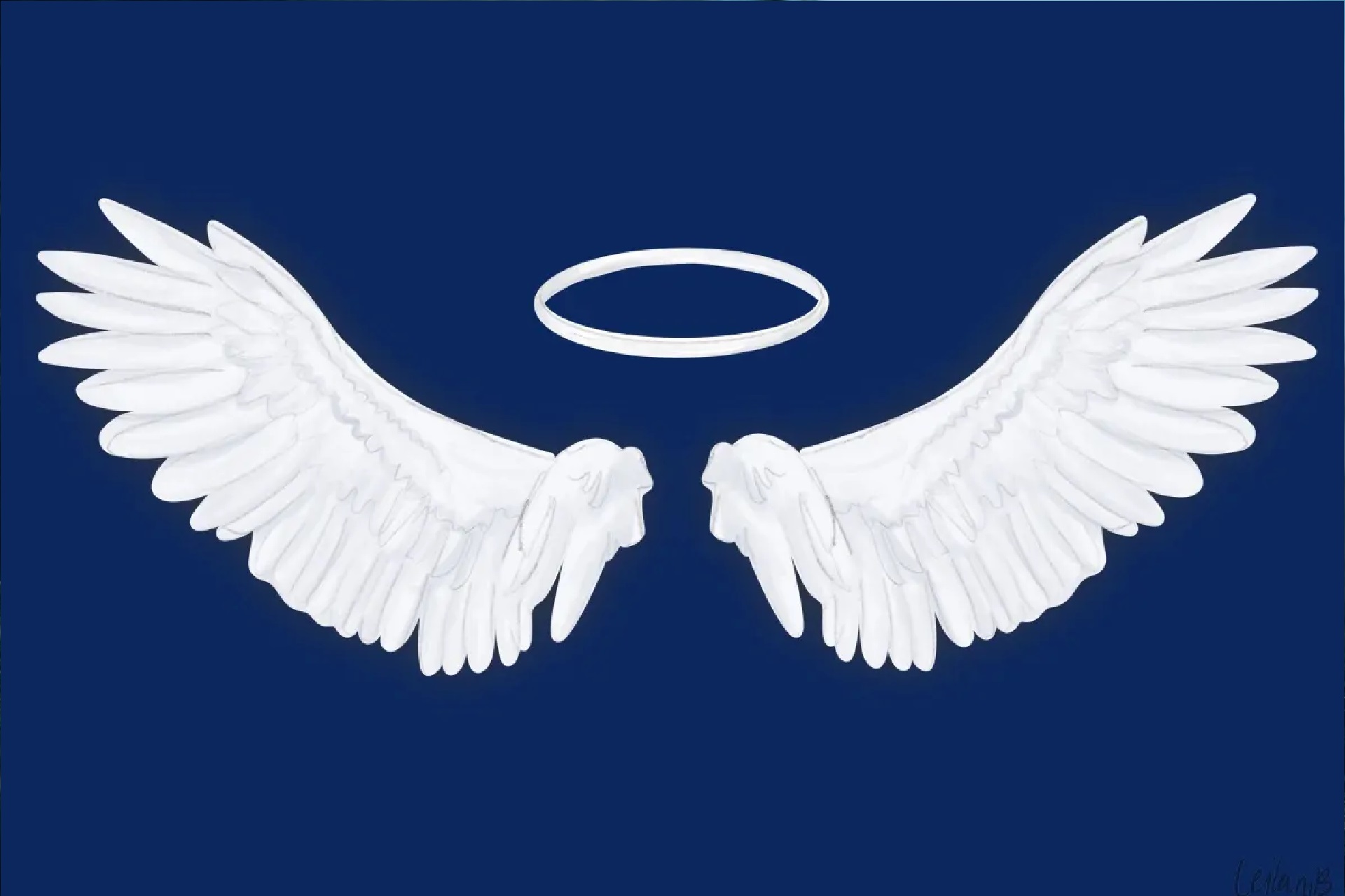 White Angelic Wings On Blue Background