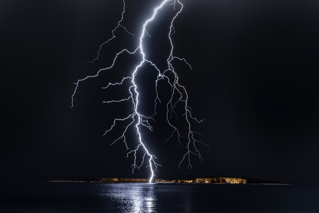 Dangerous Lightning Striking The Sea