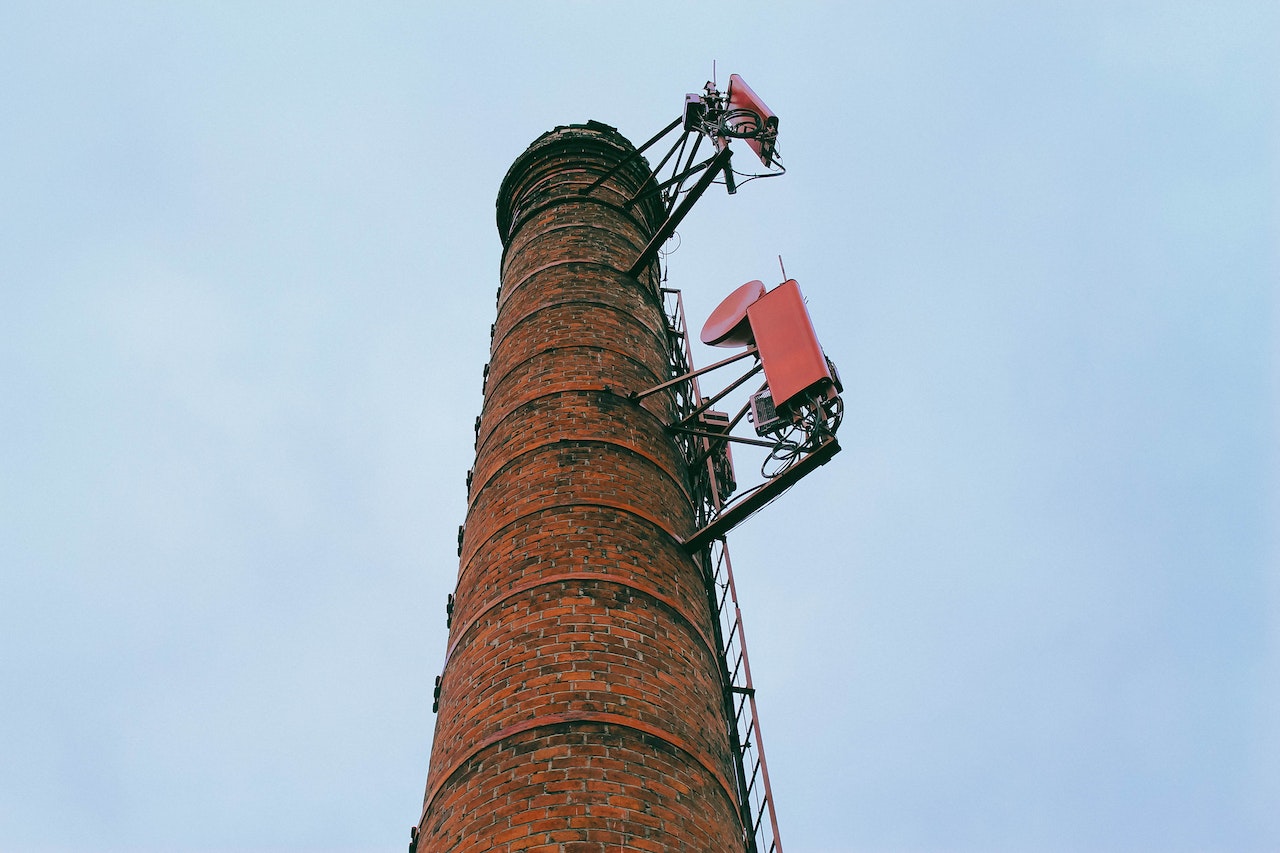 Industrial boiler chimney located in a factory