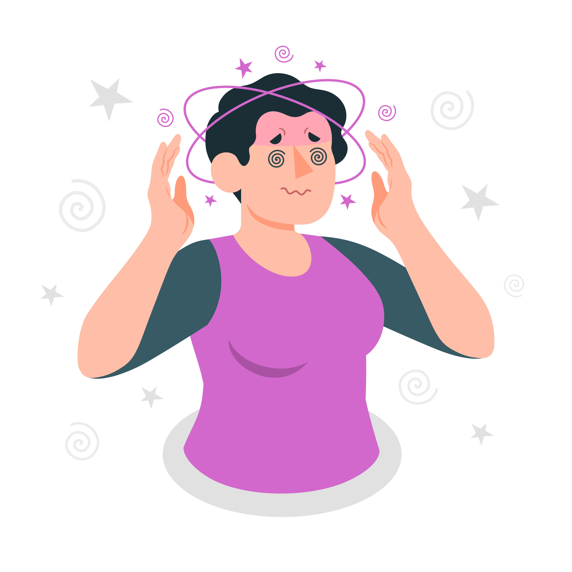 Illustration of a woman who feels her head spinning