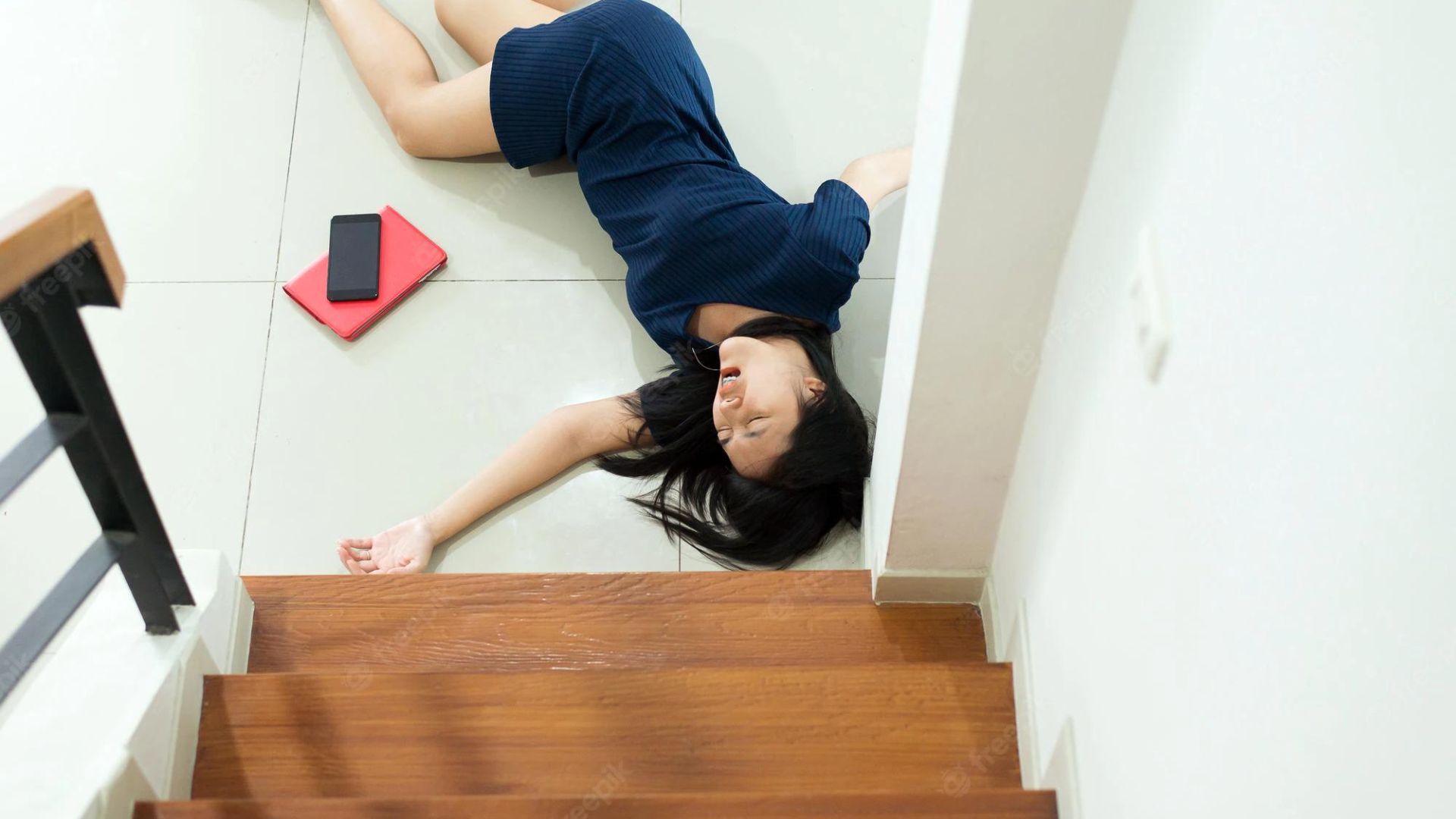 Women Lying On Ground In Front Of Stairs