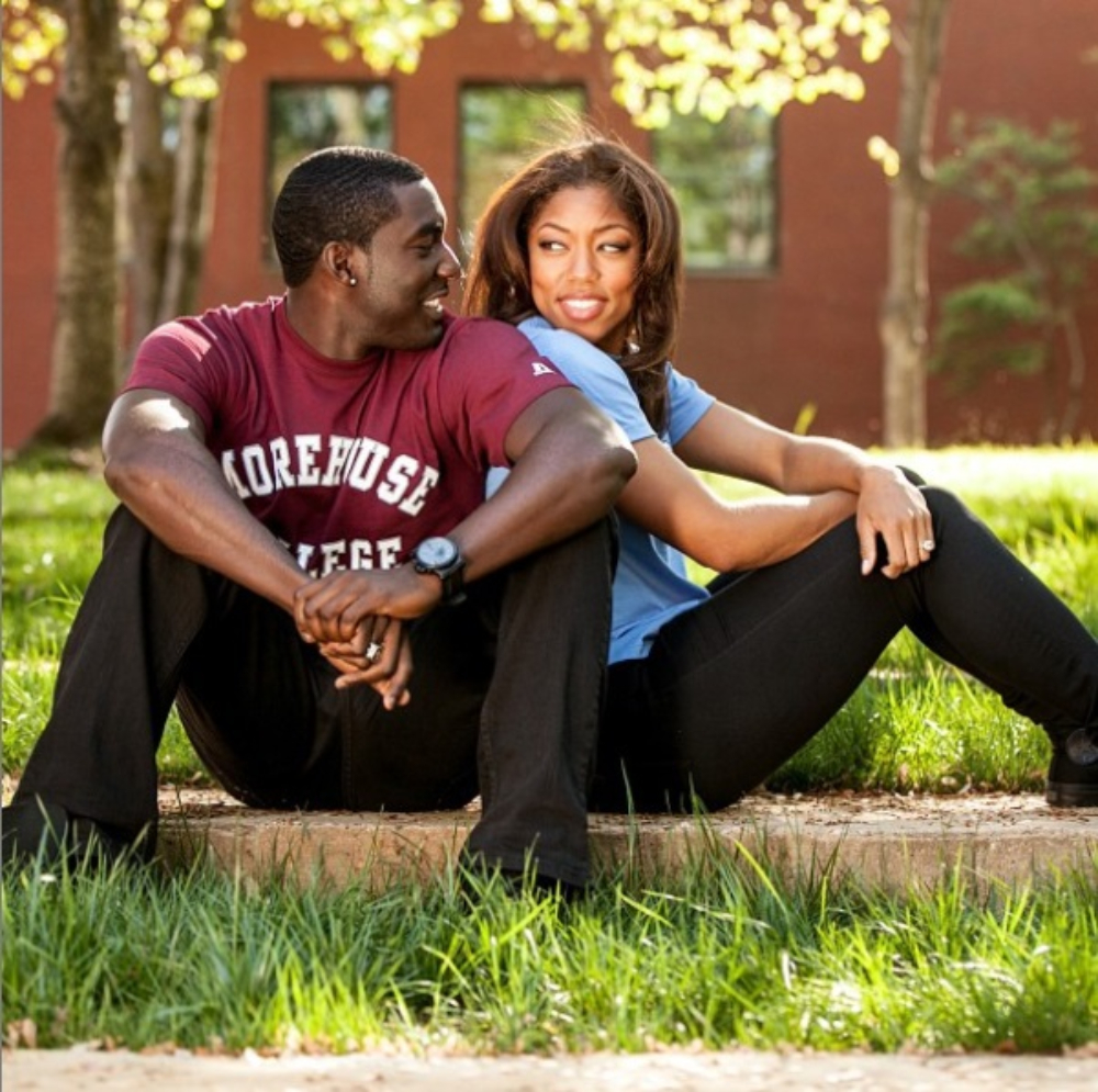 Morgan Harvey with her husband sitting on grass