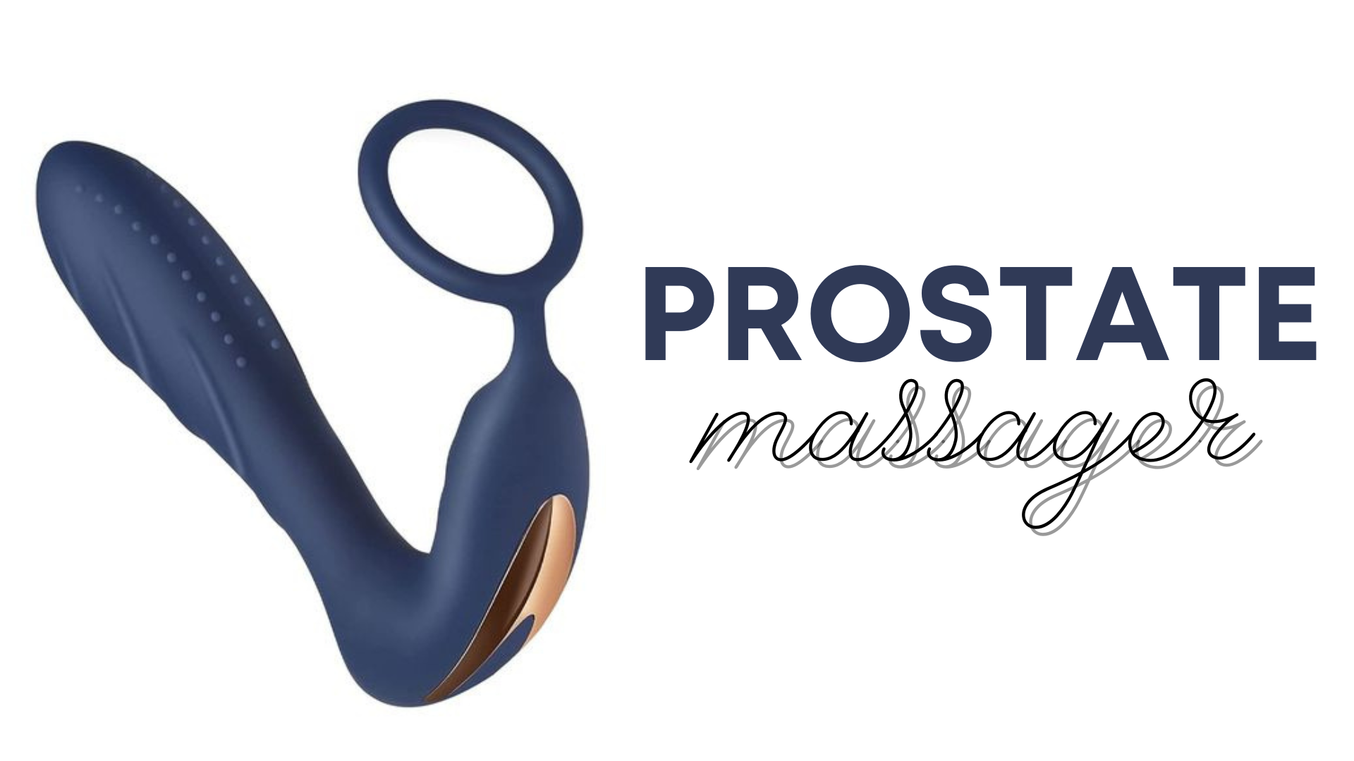 A blue Prostate Massager with words "Prostate Massager" on the right side