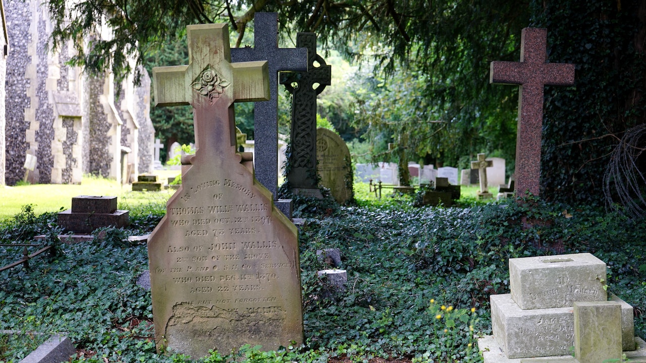 Tombstones with grave crosses in  the cemetery