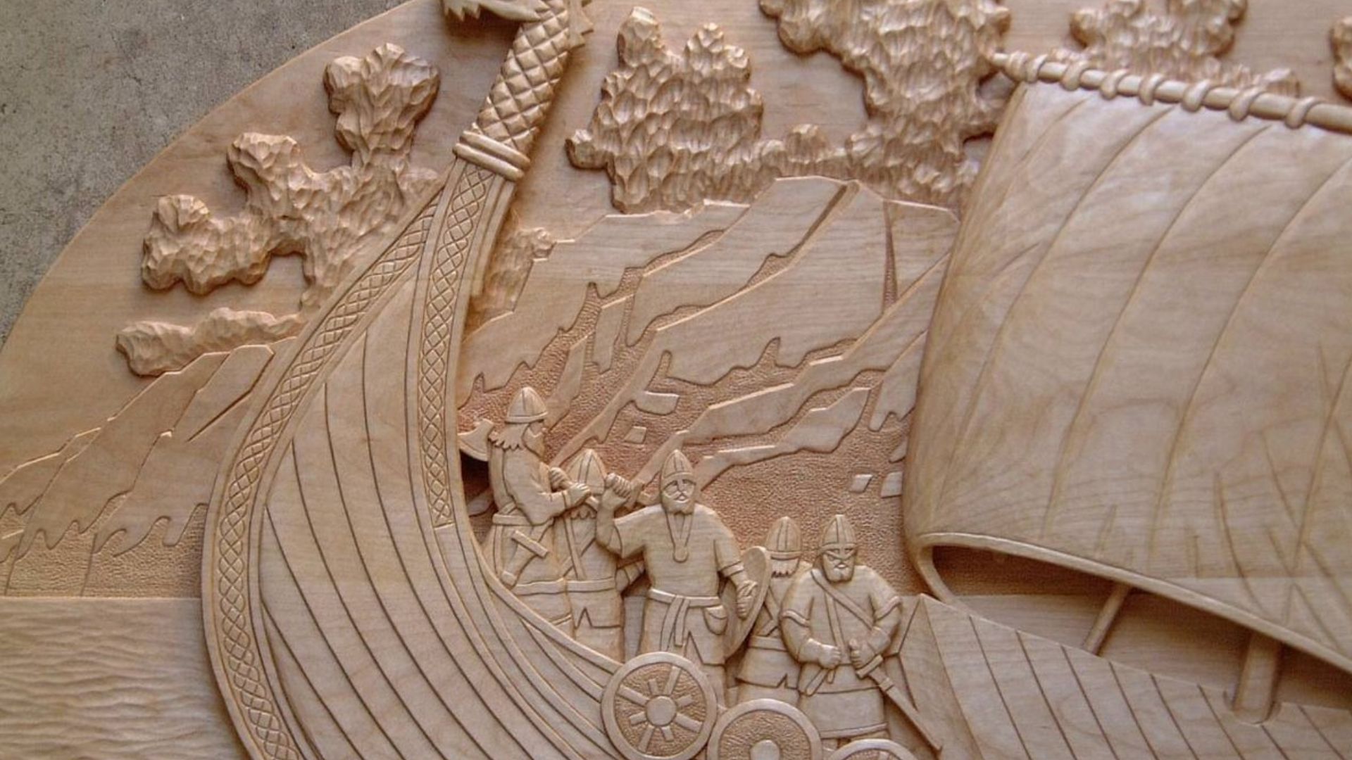 Carved Dragon Boat With People 