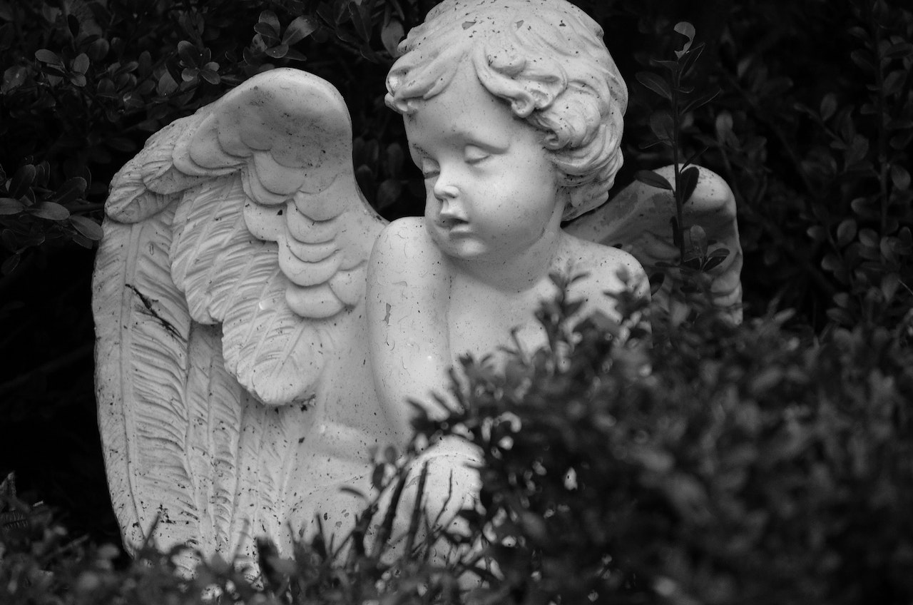 An Angel Statue in Grayscale
