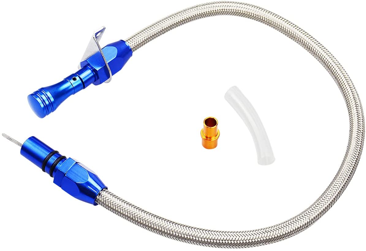 A tranny tube with a blue cap with the valve in the center