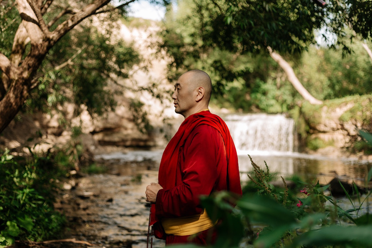 Buddhist monk standing among nature
