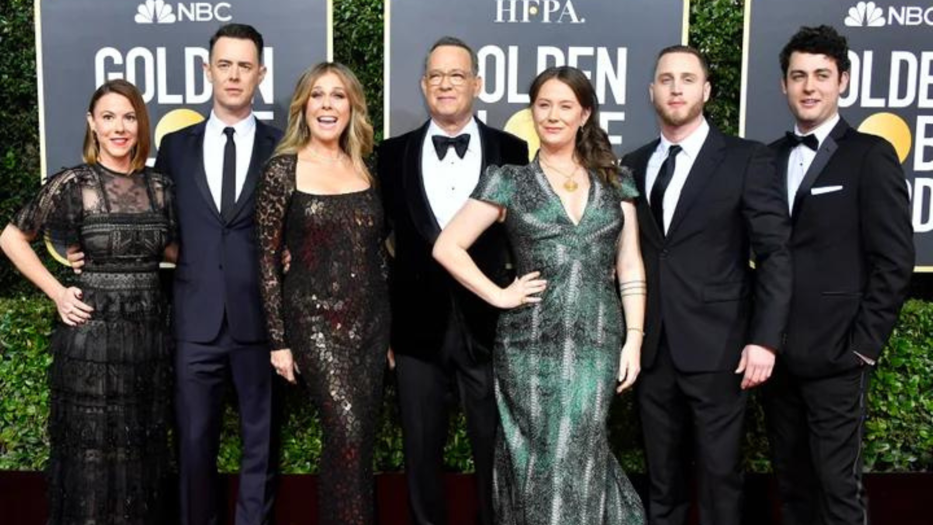 Truman Hanks with his parent's and siblings in formal wear attire during the golden globe awards