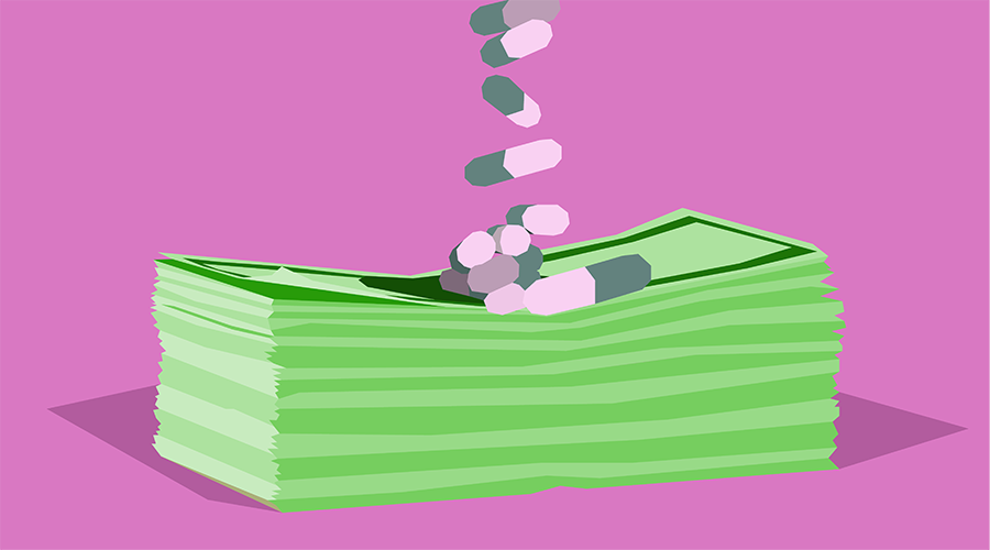 A Cartoon Of Pils Falling On Money