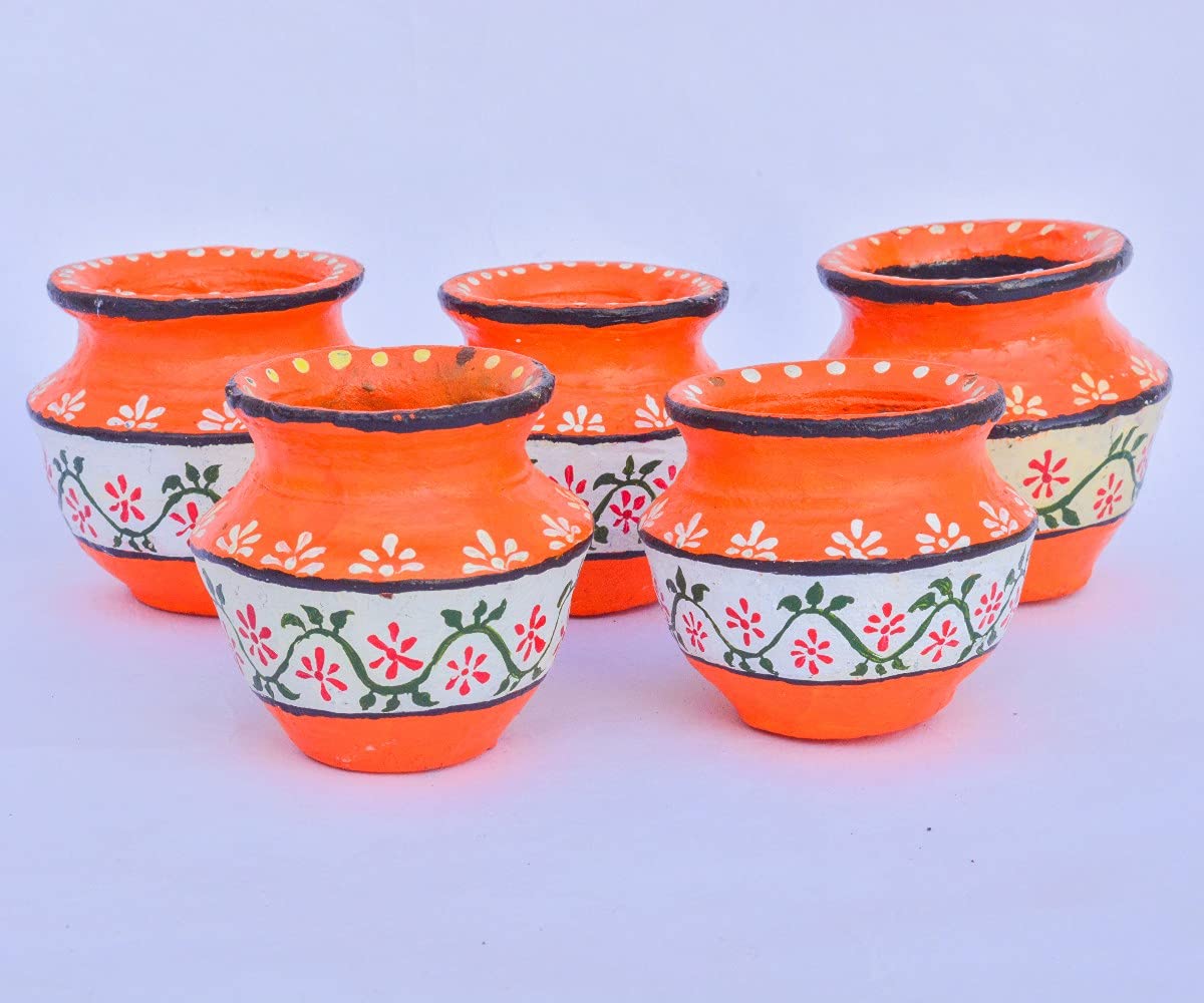 Set of 5 Clay Pot Orange Colour